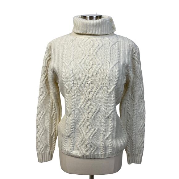 Woman's TOMMY HILFIGER Cable Knit Turtleneck Sweater XXL Cream Button Neck Cozy - Picture 2 of 12